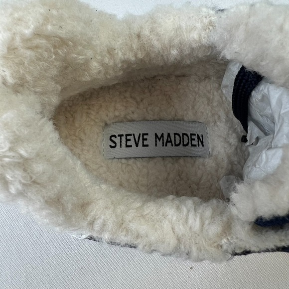 Steve Madden Women Shereen-F Sneakers Navy Suede Fur Leather Lace-Up Shoes Sz 7M - Picture 7 of 10